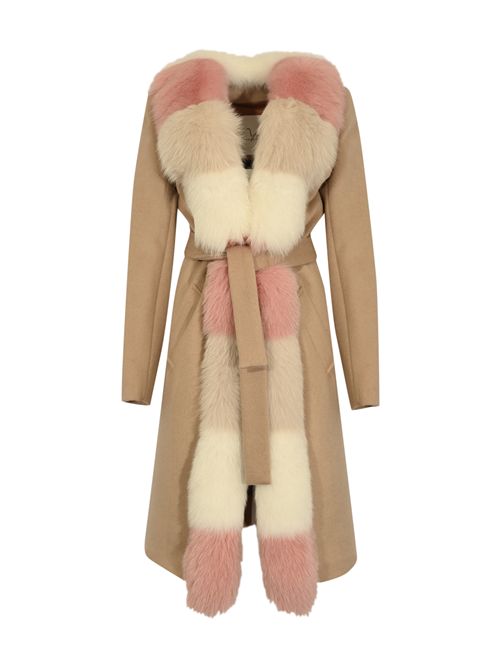 Cappotto CD1206 in misto lana con pelliccia in volpe YES LONDON | CD1206BEIGE/ROSA